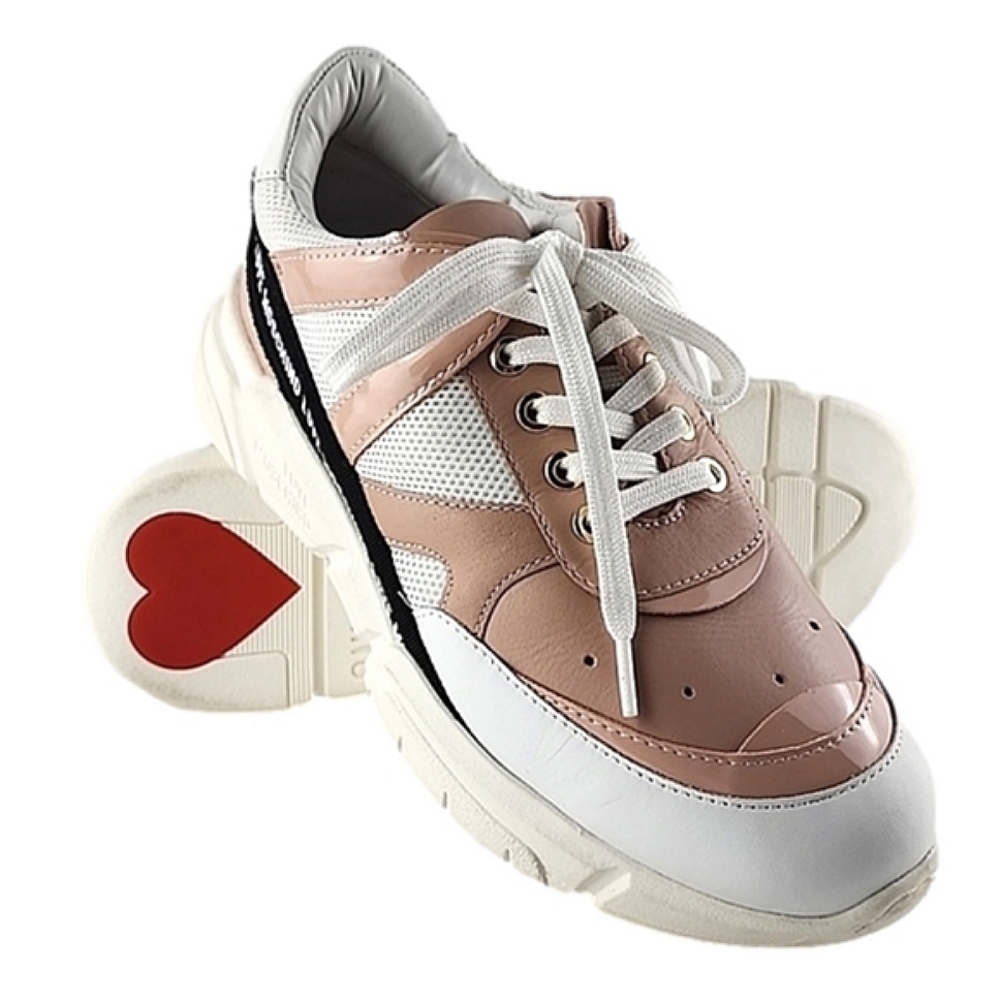 NWOT Love Moschino Women's Pink White Logo Tape Sneakers 40
